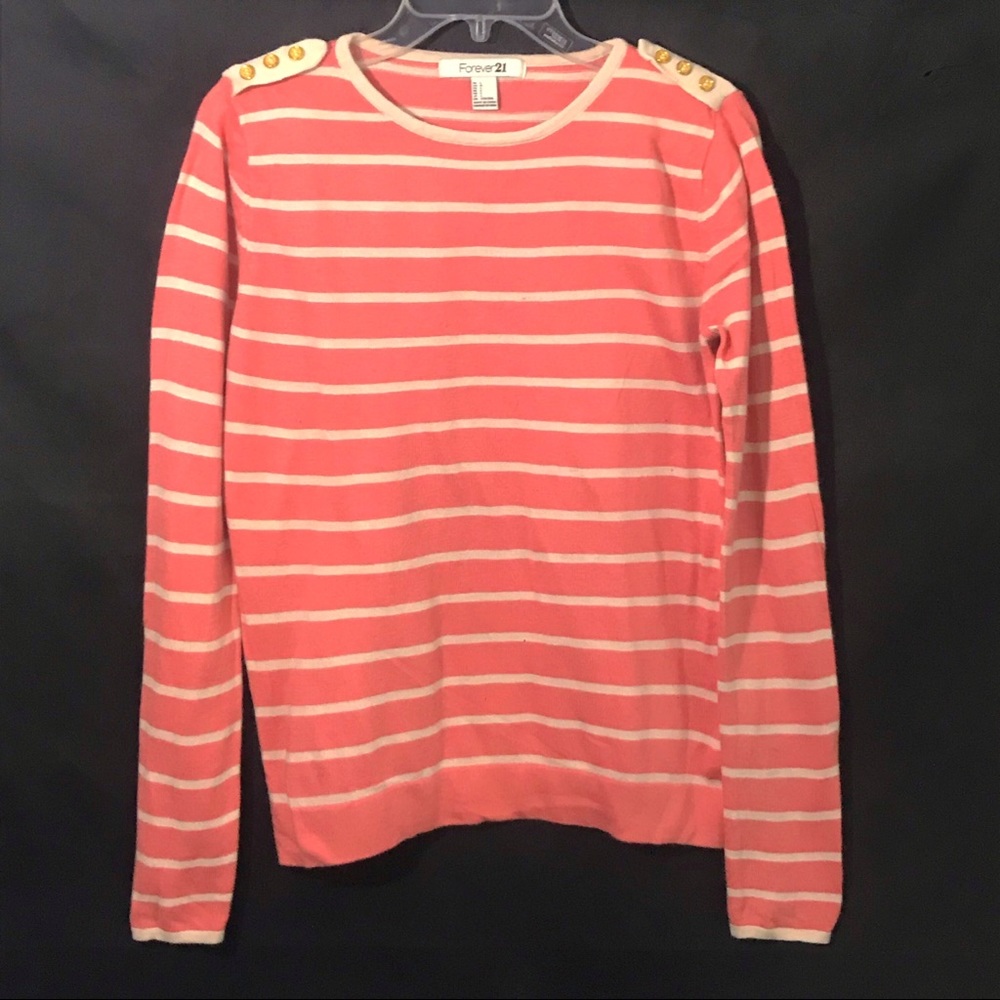 🧶Pullover Coral & Beige Striped Sweater